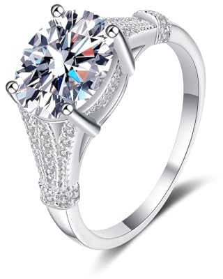 Whoiy 585 Weissgold Ringe Damen Solitär, Hochzeitsringe Trauringe Eheringe Echtgold 14K Frauen Ringe mit 3ct Labor Diamant, E, VS1, Größe 49 (15.6)