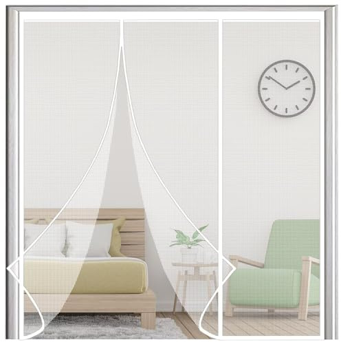 Puerta Mosquitera, 180x225cmRenovación de Aire, Cierre Magnético, Sin Perforación, Antimosquitos y Antiinsectos Blanco