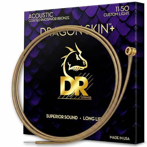 DR DAP-11 - DRAGON SKIN+™ Coated phosphor bronze acoustic guitar strings, Superior sound with pleasant feel & long lifespan, custom light 11-50