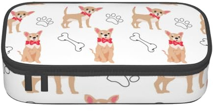 Trousse à Crayons, Trousse à Crayons imprimée de Grande capacité, Porte-Crayon pour Bureau, école,Chihuahua Chiens Mignons Et Bol