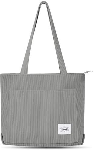 ELAKIRI Cord Tasche Damen mit Reißverschluss,Große Shopper Bag,Umhängetasche,Cord Tasche,Tote Bag Damen für Shopper Arbeit Büro Reisen Einkaufen Schule und Alltag