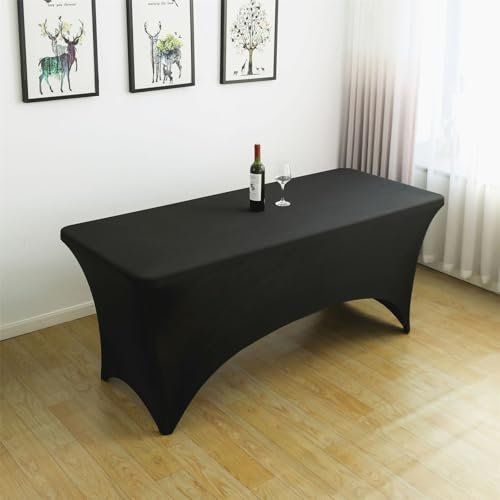 Odot Spandex Tischdecke 4/6/8ft, Stretch Husse Rechteckige Tischdecke Waschbar Elastisch Klassiker Tischtuch für Cocktail, Hochzeit, Bankett, Veranstaltung, Partys (Schwarz,8FT:244x76cm)