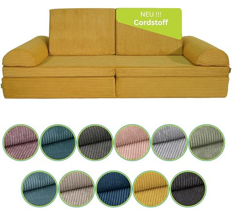 Pillows24 Kindersofa mit Schlaffunktion | Weiches Spielsofa aus Cordstoff | Bequemes Kinder Sofa mit abnehmbaren Bezügen | Ergonomische Kindercouch für Spielzimmer – Fancy Spielsofa für Kinder