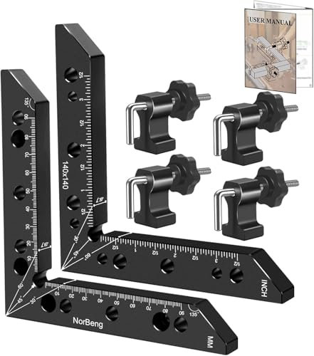 Morsetto Squadra di Posizionamento a 90 Gradi,Morsetti angolari,Alluminio Righello di Posizionamento ad Angolo Retto,Strumento da falegname la lavorazione del legno per Armadi,Cassetti,Cornice (140mm)
