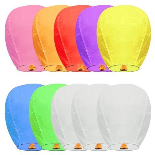 10 Packs Multi-Colour Paper Lanterns, Lanterns to Release in Memory, Sky Lanterns to Release in Memory, Chinese Lanterns, Chinese Sky Lanterns | Biodegradable, Fire Resistant | for Outside Flying