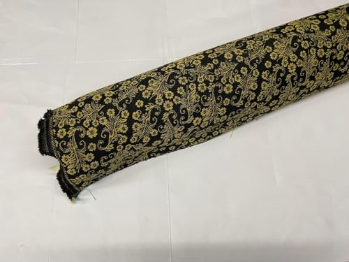 Stoff Meterware Brokatstoff Jacquard Stoff Gold/Schwarz Dekostoff Polsterstoff 1 Meter x 140