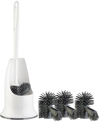 BadeStern WCbürste: WC-Silikon-Bürste mit Spülrandreiniger & Halter, 3-Zusatz-Bürstenköpfe (WC-Bürste mit Randreiniger, Reinigungsbürste, Toilette)