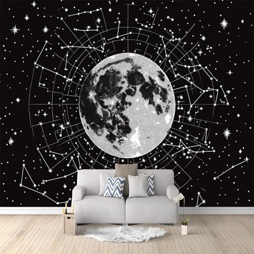 Générique Papier Peint intissé Ciel Étoilé Lune Constellation Le Noir 250x175 cm Papier Peint Photo Panoramique, Poster Mural Personnalisé 3D, pour Salon Cuisines Chambre Adulte Enfant Décor Murale