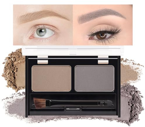 Kaely 2 Color Eyebrow Powder Makeup Kit, Eye Brow Contour Palette for Beginners, Long Lasting Waterproof Eye Brow Powder with Brow Brush, Get Full Defined Natural Brows, 01 Light Brown+Grey