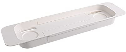 KHYTEBV Estante de baño expandible Bandeja de bañera Bandeja de plástico Ajustable para bañera Soporte de bañera Multifuncional Estante de Almacenamiento para jabones y Toallas, Bl
