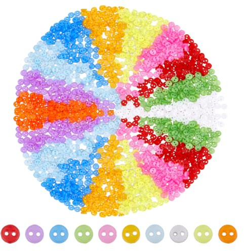 DICOSMETIC 1000 Stück 10 Farben Mini Runde Knöpfe Winzige Plastikknöpfe 4mm Puppenkleidung Knöpf Bunte 2 Loch Knöpfe Plastik Nähen Knöpf Für DIY Handgemachte Handwerkskunst Nähen