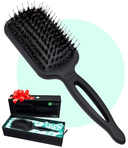 MINT Mizu Waterproof Boar Bristle Hair Brush for Women | Create Long-Lasting Shine | Premium Anti Breakage Detangling Paddle Wet Brush for Healthy Scalp & Hair Growth | Travel Hairbrush for Women