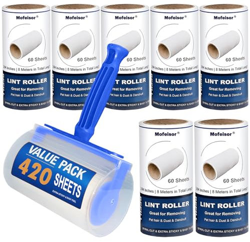 420 Sheets Lint Rollers for Pet Hair Extra Sticky, 7 Packs Sticky Roller for Clothes, Dog Hair Remover, Lint Brush for Furniture