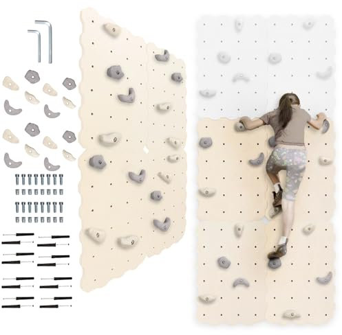 MAMOI® Climbing Wall for Indoor Use, Modular Wooden Climbing Frame and Training Panels with Rock Holds, Scandinavian Natural Design