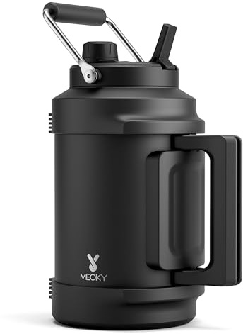 1 Gallon Insulated Water Bottle for Sports: Meoky 128 oz Triple Wall Vacuum Stainless Steel Water Jug - Top and Side Handles, Cold for 48 Hrs, 2-in-1 Straw and Spout Lid, Leak Proof for Hiking (Night)
