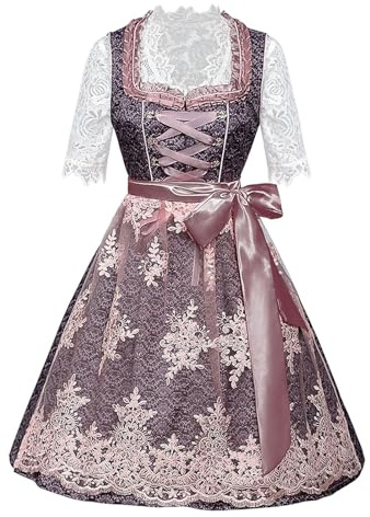 Generisch Dirndl Damen, Dirndl Für Damen, Midi Dirndl-Komplettsets Trachtenkleid Modern Oktoberfest Outfit Dirndlkleid Dirndlbluse Schürze Trachtenmode Kleid