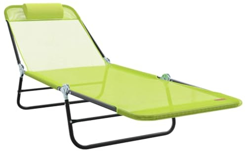 vidaXL Hopfällbar solstol Grön 182 x 55 x 85,5 cm Textilene, Justerbar solsäng, modern utemöbel, kompakt vikstol, bärbar recliner, avkopplande trädgårdssittning