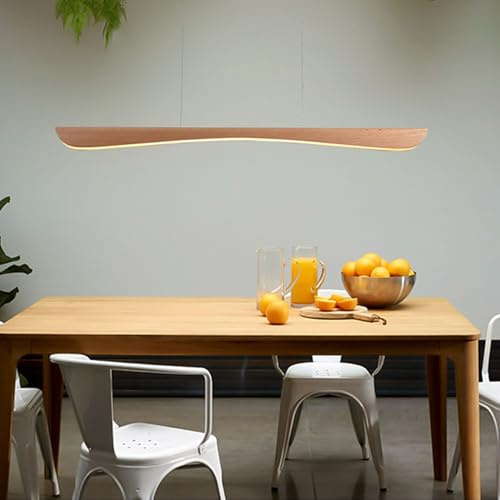 Deliouay Dimmbar Holz LED Pendelleuchte esstisch, Design Hängeleuchte Esstischlampe, küchenlampe hängend mit Fernbedienung, Höhenverstellbar Hängelampe für Büro lampe Esszimmer Deckenlampe (120cm)