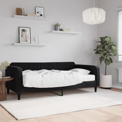 Qnhdfrt Tagesbett mit Matratze 90x190 cm 2 in 1 Schlafsofa als Bett und Sofa Samtbezug Schwarz Robustes Holz Metall Gestell für Wohnzimmer Schlafzimmer Gästezimmer