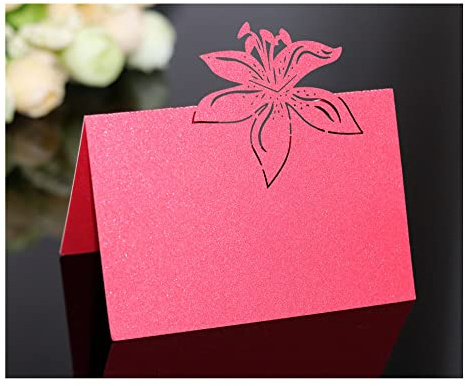 Codulu 50 tarjetas de mesa con diseño de lirio hueco, tarjeta de nombre plegada, tarjeta de tienda de campaña para boda, fiesta de cumpleaños, festivales, color rojo