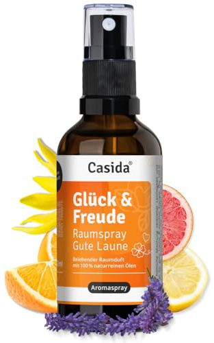 Casida Lycka och glädje rumsspray – uppfriskande rumsdoft med 100 % naturliga oljor – gott humör och positiv energi – naturlig doftspray för hem, kontor och på språng – 50 ml