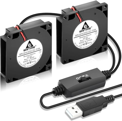 GDSTIME 2Pack 50mm USB Blower Fan with 3 Speed Control, Mini 5V Powered Quiet Micro Brushless Turbo Cooling Fans 50x50x10mm