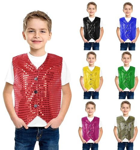 Costumes De Performance De Danse De Ballet De Jazz Et De Hip Hop pour Enfants Filles Et Garçons Gilets en Sequins sans Manches Gilets en Taille Courte