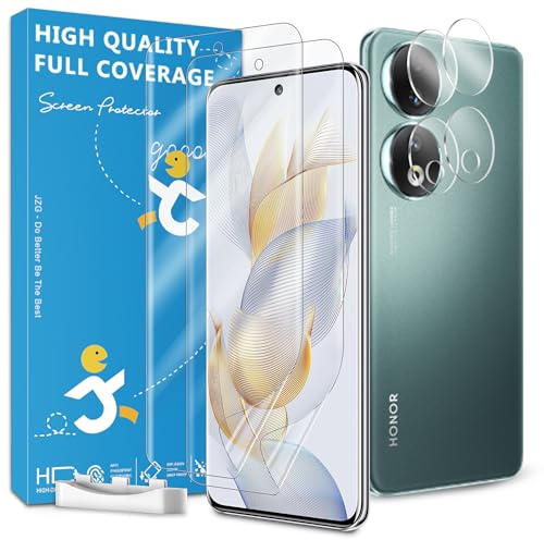 JZG 2 pellicole protettive per Honor 90 5G (senza vetro) + 2 pellicole protettive per obiettivo della fotocamera, facile installazione, supporto per sblocco delle impronte digitali, anti-impronte