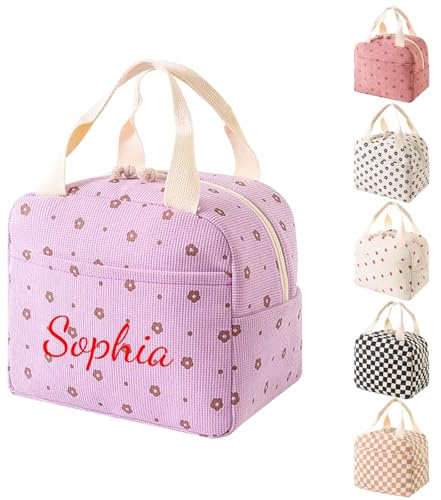 Generico Borsa Pranzo Termica Personalizzabile con Nome, Borsa Frigo Isolata con Ricamo Personalizzato, Portapranzo Termico per Ufficio Scuola Picnic per Bambini Adulti (viola)