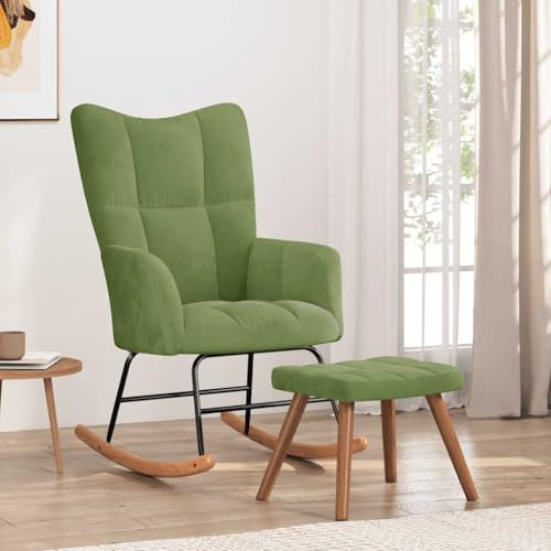 Frdhee Schaukelsessel Schaukelstuhl Für Innen Relaxstuhl,Schaukelstuhl mit Hocker Samt Hellgrün,Schwingsessel Für Wohnzimmer Schlafzimmer Balkon