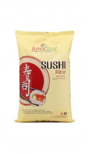Riz pour sushi Lotus Rice grain court Premium 5 kg – Riz japonais supérieur pour sushi, maki et nigiri – Texture tendre et goût sucré naturel