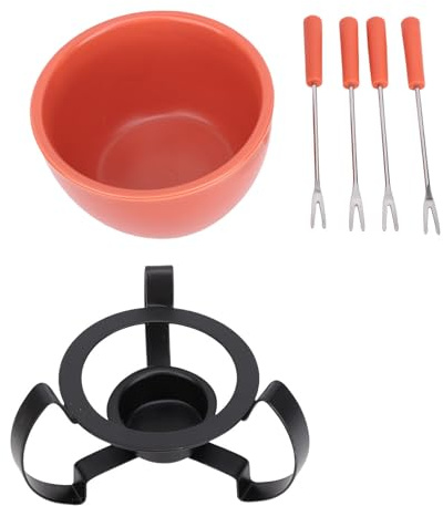Mingzhe Juego de Ollas para Fondue de Queso, Elegante Olla Caliente Cerámica con Soporte Metal para Derretir Queso, Chocolate o Helado, Cenas, Veladas Románticas, (Naranja)