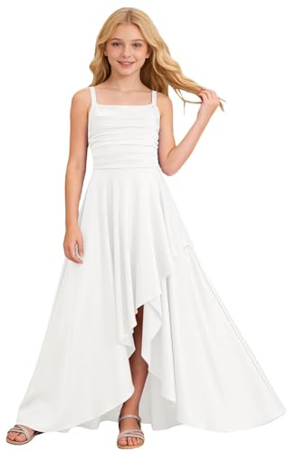 Prima Comunione Bambina - Lungo Matrimonio Nozze Abito Comunione Cerimonia Backless Linea A Vestito Estivo Elegante Damigella D’Onore Dress Tulle Pizzo Chiffon Senza Maniche Principessa