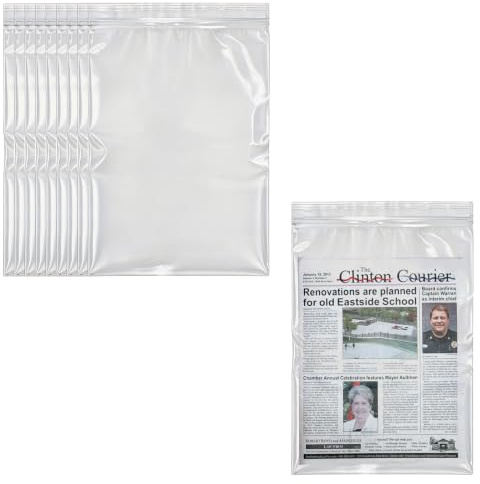 10 Pack 34 x 48 cm Newspaper Protectors with Seal Waterproof Clear Plastic Sleeves, Page Protectors & File Loaders for Posters, Certificates, Magazines, Comics