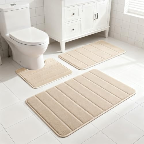 QUTHZZHY Badezimmerteppich Set 3 Teilig, Badteppich rutschfest Waschbar | Teppich Badezimmer und U Förmige WC Vorleger, Waschbar, Weich & Schnell Trocknend, für Dusche, WC & Badewanne,Dunkelgrau