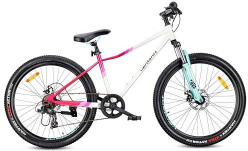 VERDANT CALIX Mountainbike 26 och, cykel för pojkar, flickor, vuxna, barncykel 26 - stötdämpare, skivbromsar, 7 växlar - Vit-Rosa-Mintgrön