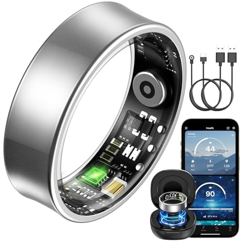 BANLVS Smart Watch Ring für Herren Damen, Fitness Ring mit 24/7 Herzfrequenz HRV, SpO2 Schlaf Temp, 176 Sportmodi, IP68 Wasserdicht Smartring, APP kein ABO, für Android und iOS (Silber, 65.4mm(11))
