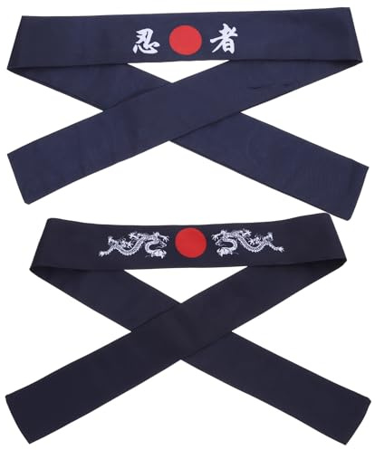Angoily Lot de 2 Bandeaux de Sport Japonerie Ajustables en Polyester Bleu Marine, Bandeau de Dragon pour Exercice Maintien Ferme, pour Activités Sportives