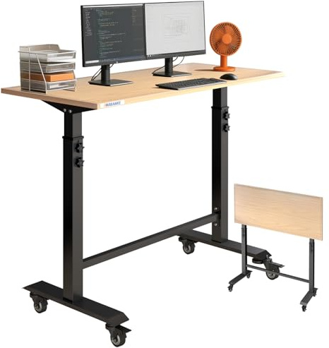 LARBANKE Klappbare Werkbank (115cm) Belastbar bis 363kg, Mobiler Arbeitstisch Höhenverstellbar (85-115cm), Schwerlast-Tisch mit Rollen & Skala, Werkzeuglose Montage