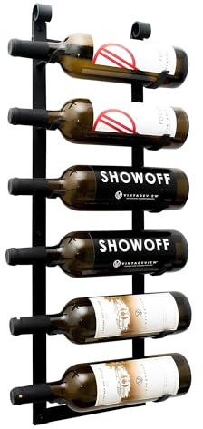 VintageView Le Rustique 6 Bottle Wall Mounted Wine Rack Stylish Modern Wine Storage with Label Forward Design (Matte Black, Set of 1)
