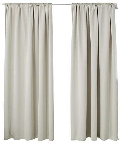 WOLTU 2er Set Gardinen, Verdunklungsvorhänge für Wohnzimmer Kinderzimmer, Blickdicht, Kräusebänder für Schiene, 250 g/m², kälteschutz lichtundurchlässig, 135 x 245 cm, Beige