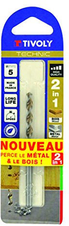 Tivoly 10804420250 Blister de 1 Foret Bois-Métal 2 en 1 Technic Gradués, Gris, Ø 2,5 mm