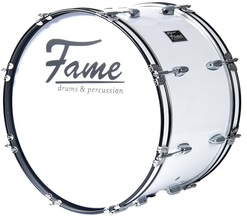 Fame Marching Bass Drum, 24x12, Leicht, Hochwertig, mit Tragegurt & Beater, 7-Lagen Lindenholz Kessel, Schaumstoff-Dämpfringe, inklusive Stimmschlüssel, Ideal für Einsteiger