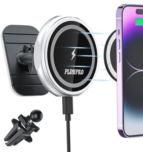Kompatibel Magsafe Autohalterung, PLDHPRO Kabelloses Auto Ladegerät Belüftungsclip Handyhalterung Magnet Wireless KFZ Handyhalter Schnellladegerät Car Charger für iPhone14/ 13/12/ Pro/Pro Max/Mini