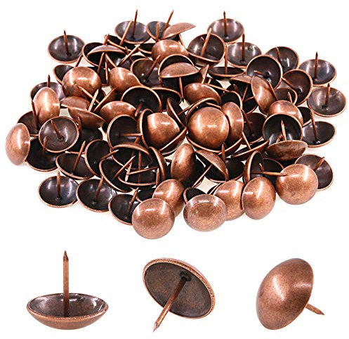 Keadic 100Pcs 1 (25mm) Antique Upholstery Tacks Furniture Nails Pins Assortment Kit for Upholstered Furniture Cork Board or DIY Projects - Red Copper