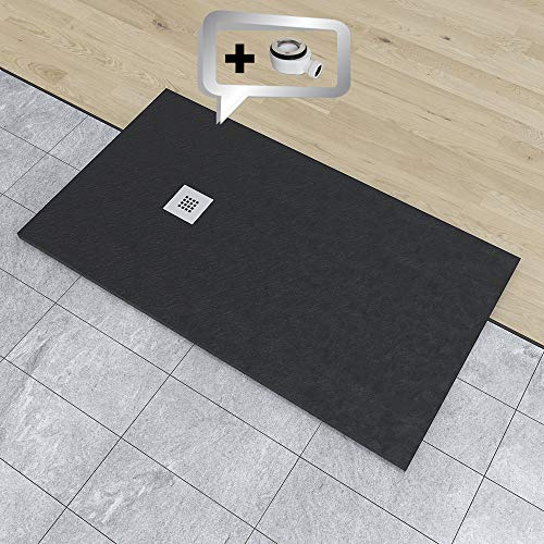 PLATO DE DUCHA DE RESINA PIZARRA CARGA MINERALES GEL COAT 80x120 cm Negro RAL 9005