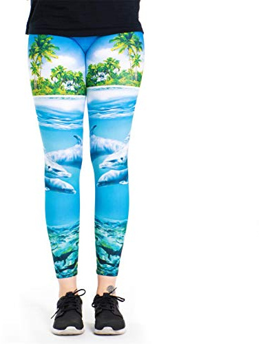 cosey Leggings med färgglada tryckta djurmönster för kvinnor, Delfin Coast, En Storlek
