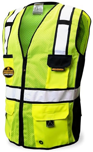 KwikSafety - Charlotte, NC - RoadBOSS Economy Safety Vest [Solid Reflective Tape] Class 2 High Visibility ANSI OSHA Heavy Duty Surveyor Construction Mesh HiVis Men Work Gear/Yellow Large