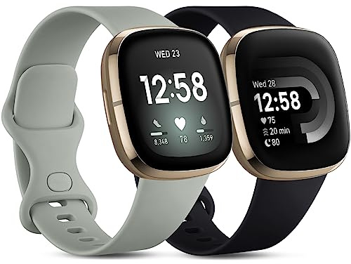 CeMiKa Compatibile con Fitbit Versa 4/Versa 3 Cinturino/Fitbit Sense/Sense 2 Cinturino, Morbido Sportivo di Ricambio Cinturini Compatibile con Fitbit Versa 4/Versa 3/Sense, Grande Nero/Grigio