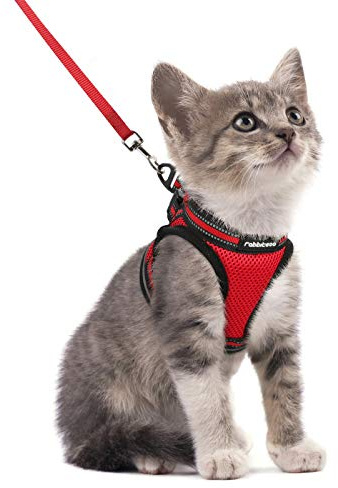 rabbitgoo Katzengeschirr mit Leine, Weich Step-in, S, Rot